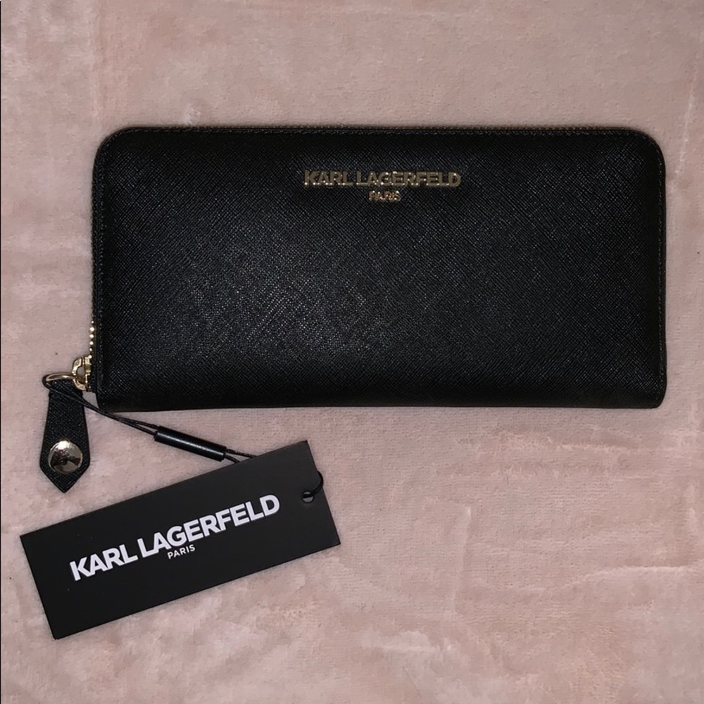 Karl Lagerfeld Black Accordion Zip Wallet